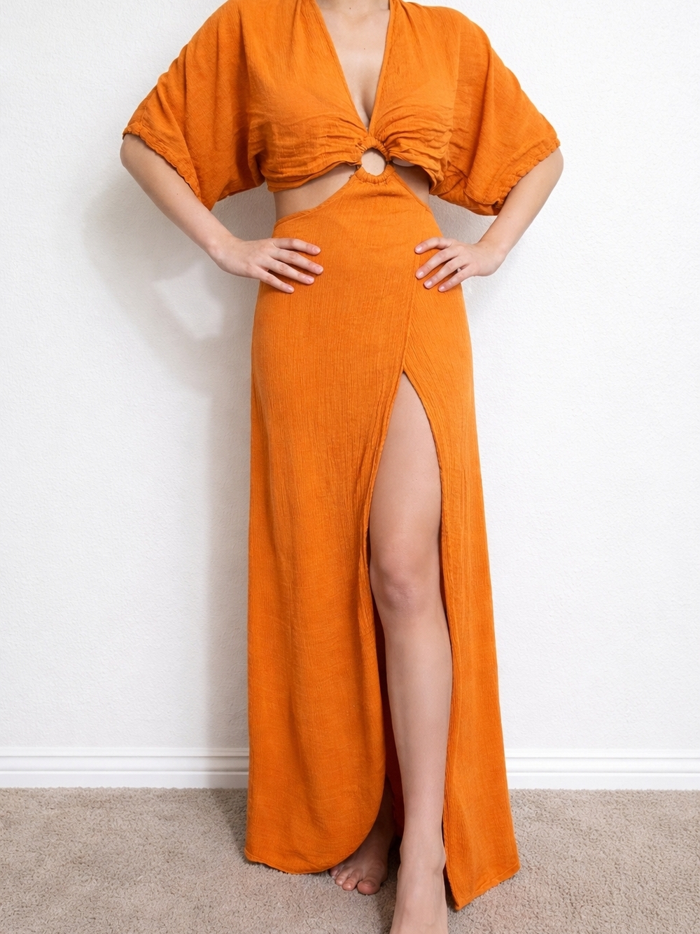 Sanctuary Large Burnt Orange Cutout Open Back Maxi Dress Boho Resort Anthropolog